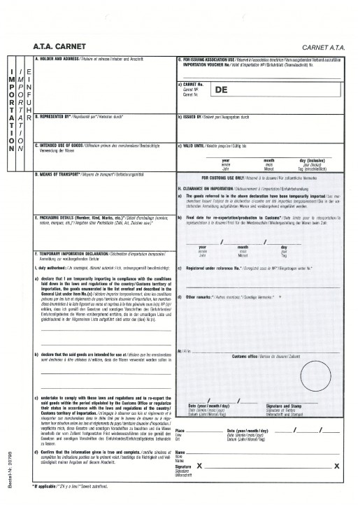 Carnet A.T.A. Zusatzblatt Importation (weiß) 1-fach, VPE 100 Stück