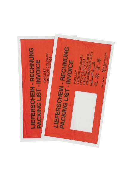 Lieferschein-Rechnungstaschen DIN Lang Rot aus Papier, VPE 1.000 Stück
