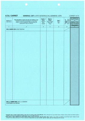 Carnet A.T.A. Zusatzblatt (blau) mit Perforation 1-fach, VPE 100 Stück