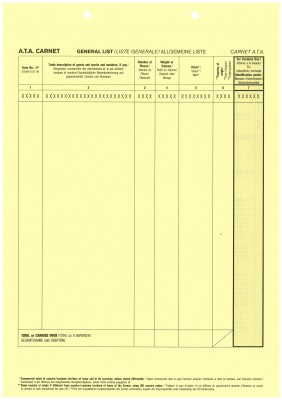 Carnet A.T.A. Zusatzblatt Reimportation (gelb) 1-fach, VPE 100 Stück